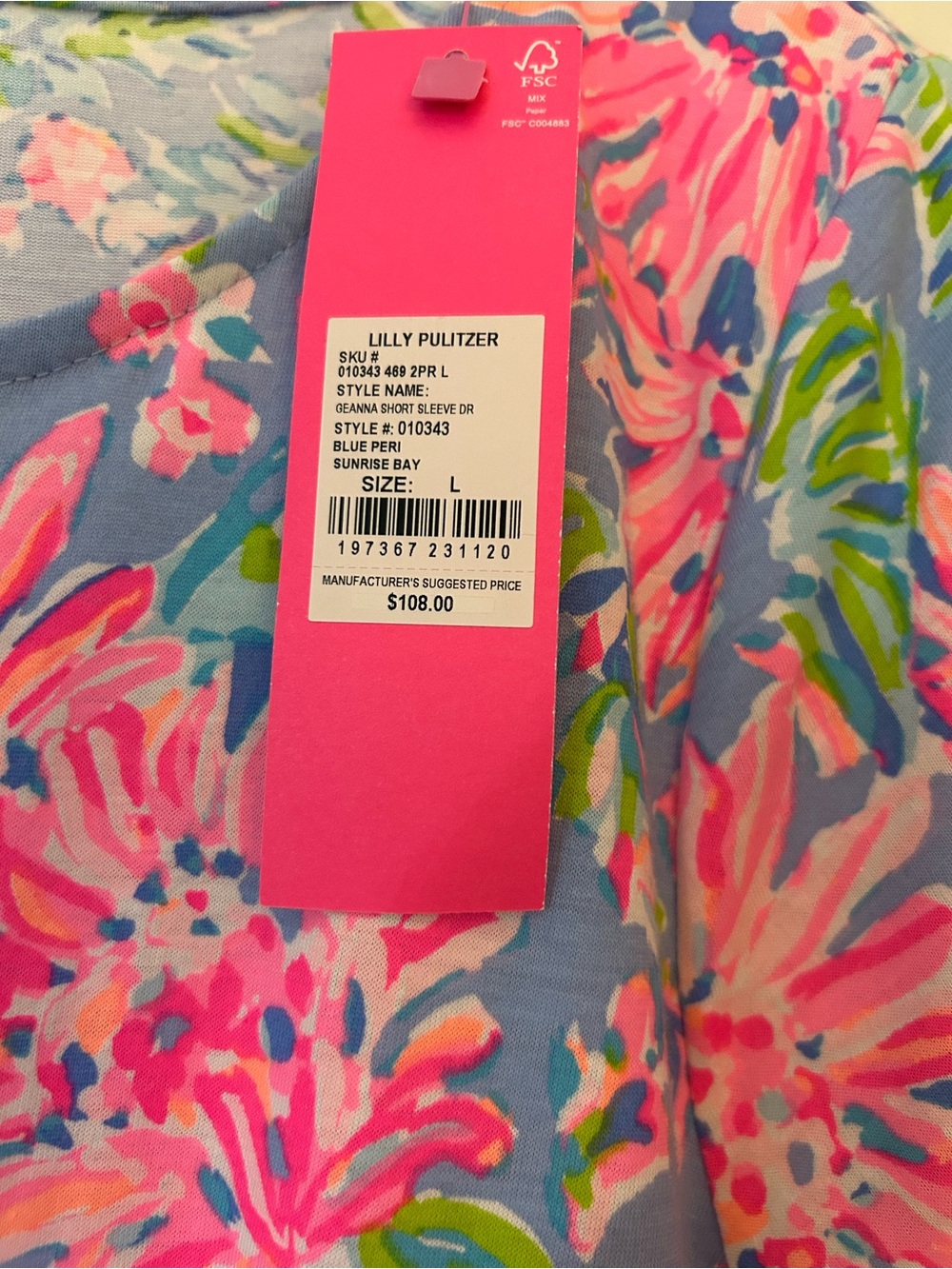 Lilly Pulitzer Blue Peri Floral Short Sleeve Dress in Pink & Green